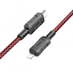   USB Type-C töltő- és adatkábel, Lightning, 100 cm, 2400mA, 20W, törésgátlóval, gyorstöltés, PD, QC, cipőfűző minta, Hoco X94 Leader, piros