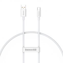   USB töltő- és adatkábel, USB Type-C, 25 cm, 6000mA, 100W, törésgátlóval, gyorstöltés, PD, QC, Baseus Superior, P10320102214-00, fehér