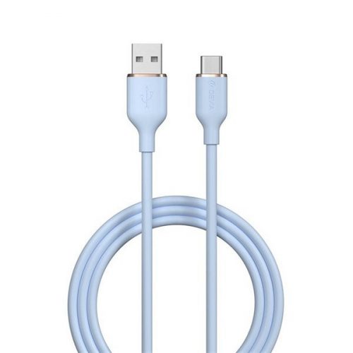 USB töltő- és adatkábel, USB Type-C, 120 cm, 2400 mA, gyorstöltés, Devia Jelly, EC629, világoskék