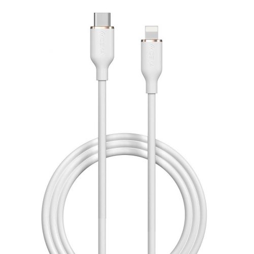 USB Type-C töltő- és adatkábel, Lightning, 120 cm, 3000 mA, 27W, gyorstöltés, PD, Devia Jelly, EC631, fehér