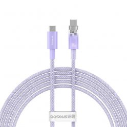   USB Type-C töltő- és adatkábel, USB Type-C, 100 cm, 6000 mA, 100W, gyorstöltés, PD, cipőfűző minta, Baseus Explorer, lila