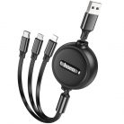 USB töltő- és adatkábel 3in1, USB Type-C, Lightning, microUSB, 100 cm, 2000mA, lapos, feltekerhető, Hoco X75, fekete