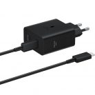 Hálózati töltő adapter, 50W, 2 x USB Type-C aljzat, USB Type-C - USB Type-C kábellel, PD, PDO, PPS, gyorstöltés, Samsung, fekete, gyári