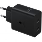 Hálózati töltő adapter, 50W, 2 x USB Type-C aljzat, USB Type-C - USB Type-C kábellel, PD, PDO, PPS, gyorstöltés, Samsung, fekete, gyári