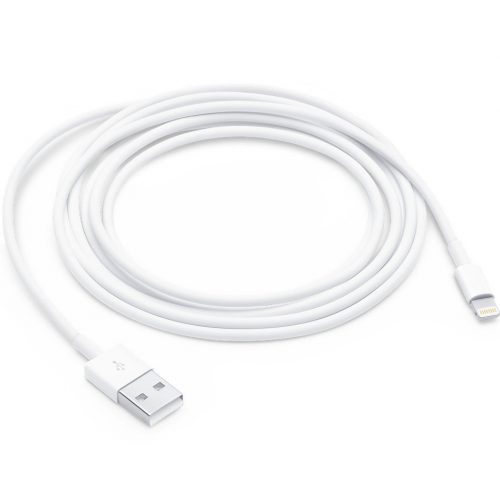 USB töltő- és adatkábel, Lightning, 200 cm, 2400 mA, Apple, fehér, gyári