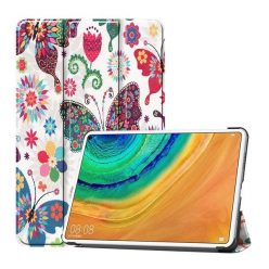   Huawei MatePad Pro (10.8) (2019 / 2021) / Pro 5G (10.8) (2019 / 2021), mappa tok, Trifold, színes nagy pillangó minta, fehér