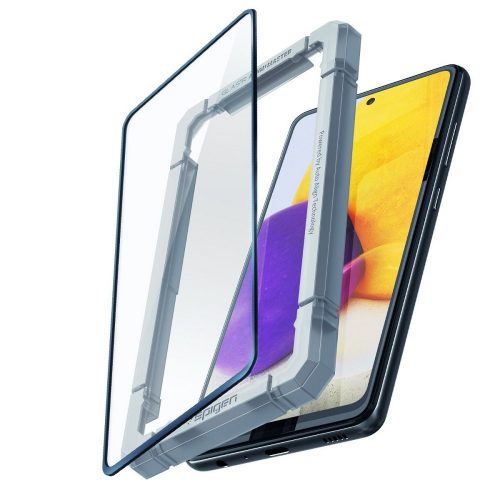 Samsung Galaxy A52 / A52 5G / A52s 5G SM-A525F / A526B / A528B, Kijelzővédő fólia, ütésálló fólia (az íves részre is!), Tempered Glass (edzett üveg), 3D Full Cover, Spigen Glastr Slim Full Cover, fekete