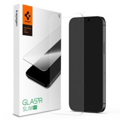   Apple iPhone 13 / 13 Pro / 14, Kijelzővédő fólia, ütésálló fólia (az íves részre is!), Tempered Glass (edzett üveg), Spigen Glastr Slim HD, Clear