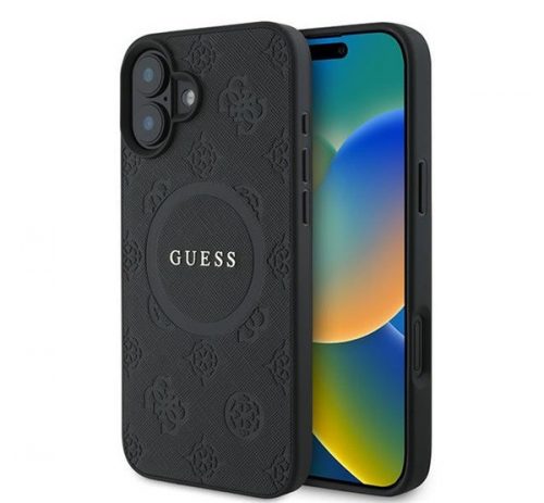 Guess Saffiano Peony Classic Logo Apple iPhone 16 Plus Magsafe kompatibilis hátlap tok, fekete