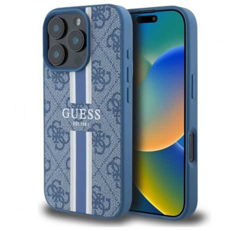 Guess 4G Printed Stripes MagSafe Apple iPhone 16 Pro Max hátlap tok, kék