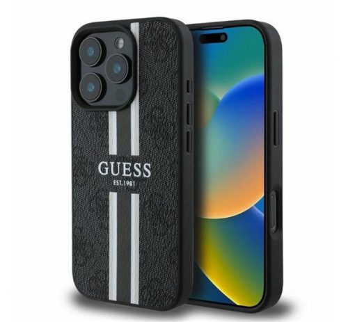 Guess 4G Printed Stripes MagSafe Apple iPhone 16 Pro Max hátlap tok, fekete