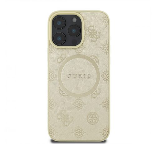 Guess Saffiano Peony Classic Logo Apple iPhone 16 Pro Max Magsafe kompatibilis hátlap tok, arany