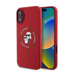   Karl Lagerfeld Silicone KC Heads Ring Apple iPhone 16 Plus hátlap tok, piros