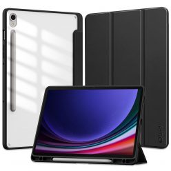   Samsung Galaxy Tab S9 11.0 SM-X710 / X716B, mappa tok, közepesen ütésálló, érintőceruza tartóval, átlátszó hátlap, Trifold, TP SC Pen Hybrid, fekete