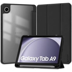   Samsung Galaxy Tab A9 (8.7) SM-X110 / X115, mappa tok, közepesen ütésálló, érintőceruza tartóval, átlátszó hátlap, Trifold, TP SC Pen Hybrid, fekete