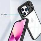 Apple iPhone 15, Műanyag hátlap + szilikon keret, átlátszó akril hátlap, kamera védelem, Wooze Trendy, fekete