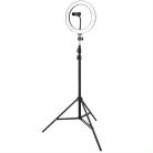 Prémium LED-es gyűrű alakú selfi lámpa, 26 cm átmérő, 90 - 160 cm, 360°-ban forgatható, dönthető, exponáló gombbal, bluetooth-os, tripod állvány funkció, fekete