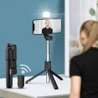 Prémium selfie bot, 19 - 70 cm, 360°-ban forgatható, exponáló gombbal, bluetooth-os, v4.0, tripod állvány funkció, világítással, R1S, fekete