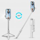 Prémium selfie bot, 19 - 70 cm, 360°-ban forgatható, exponáló gombbal, bluetooth-os, v4.0, tripod állvány funkció, világítással, R1S, fehér