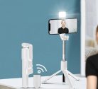 Prémium selfie bot, 19 - 70 cm, 360°-ban forgatható, exponáló gombbal, bluetooth-os, v4.0, tripod állvány funkció, világítással, R1S, fehér