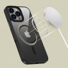 Apple iPhone 16 Pro Max, Műanyag hátlap védőtok + szilikon keret, Magsafe töltővel kompatibilis, Magmat Magsafe, átlátszó/fekete