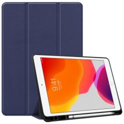   Samsung Galaxy Tab S9 FE Plus (12.4) SM-X610 / X616B, mappa tok, érintőceruza tartóval, Trifold, Wooze Trifold Pencil, sötétkék