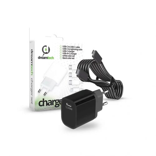 Dreamtech PD Charger Set USB-C 20W-os adapterrel és USB-C / USB-C kábellel FEKETE