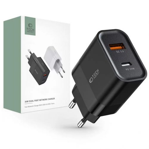 Tech-Protect C30W Hálózati Töltő adapter PD 30W / QC3.0 fekete