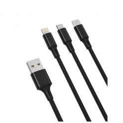   XO NB173 3in1 töltőkábel USB to Micro USB / Type-c / Lightning 1,2M 2,4A Fekete