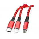 XO NB173 3in1 töltőkábel USB to Micro USB / Type-c / Lightning 1,2M 2,4A Piros