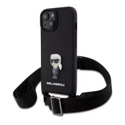   Karl Lagerfeld tok + crossbody strap fekete KLHCP15SSASKNPBK Apple Iphone 15 készülékhez