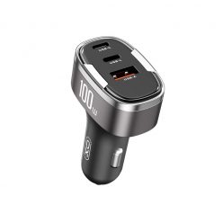   XO CC61 Szürke Autós Töltő 100W PD QC 3.0 - 1db USB-C + 1db USB-A + 1db Lightning foglalattal