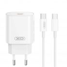 XO CE25 Hálózati Töltő szett PD25W 1*USB-C + USB-C / USB-C Fehér kábel